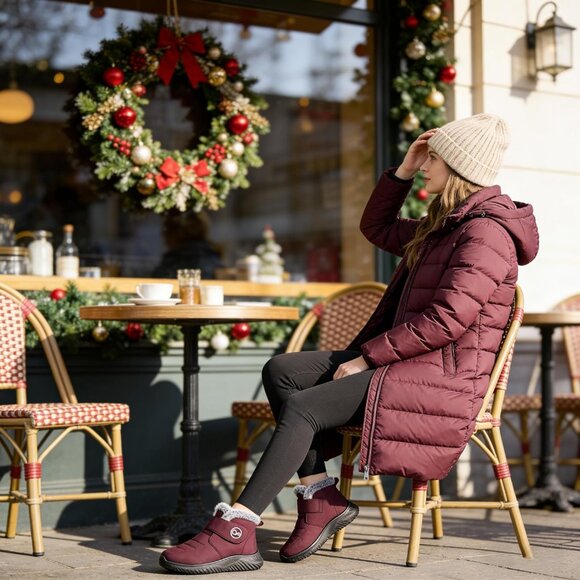 Women Black Snow Boots Waterproof Fur Lined Warm Winter Non-Slip Booties - Picture 6 of 6